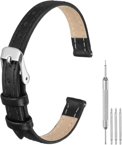 uxcell Leather Watch Bands for Men and Women, Quick Release Watch Strap Replacement, 10mm 12mm 14mm 16mm 18mm 20mm 22mm 24mm Flat Thin Elegant Leather Strap with Tools in Saudi Arabia