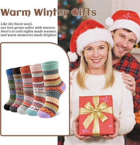 Wool Socks for Womens Warm Thermal Winter Thick Cozy Cabin Crew Knit Vintage Socks Gifts 5 Pairs in Kuwait