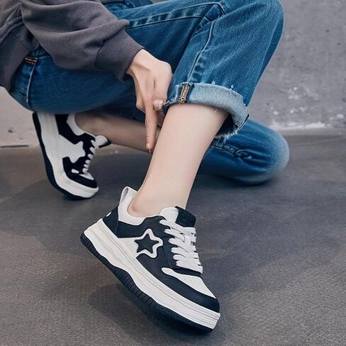 أحذية رياضية نسائية مسطحة ريترو Y2k Star Patch أحذية ارتفاع زيادة ملابس الشارع للمراهقين أحذية رياضية غير رسمية مكتنزة منصة مضادة للانزلاق in Kuwait