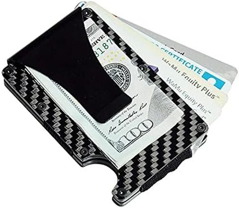 Real Carbon Fiber Minimalist RFID Blocking Card Wallet Holder Metal Men's Wallet with Money Clip (Black) in Saudi Arabia