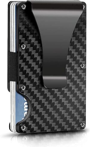 Real Carbon Fiber Minimalist RFID Blocking Card Wallet Holder Metal Men's Wallet with Money Clip (Black) in Saudi Arabia