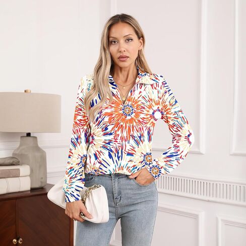 Women's Fall Long Sleeve Casual Tunic Tops Trendy Loose Blouses Lapel Half Zip T Shirt 2025 in Saudi Arabia