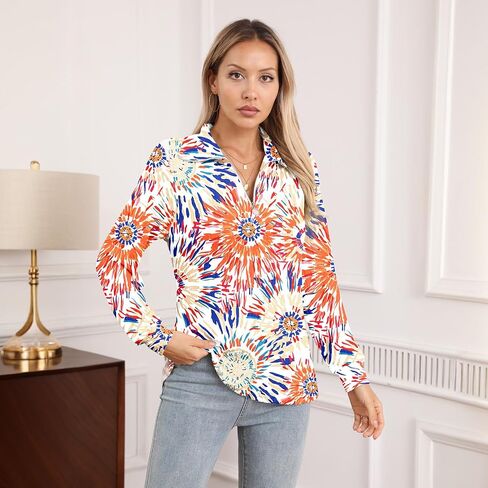 Women's Fall Long Sleeve Casual Tunic Tops Trendy Loose Blouses Lapel Half Zip T Shirt 2025 in Saudi Arabia