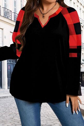 Plus Size Shirt for Women Long Sleeve Fall Tunic Tops Buffalo Plaid Leopard Blouse V Neck Tshirt XL-5XL in Saudi Arabia