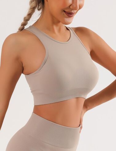 High Neck Seamless Sports Bra Ribbed Crop Top for Gym and Yoga in Saudi Arabia