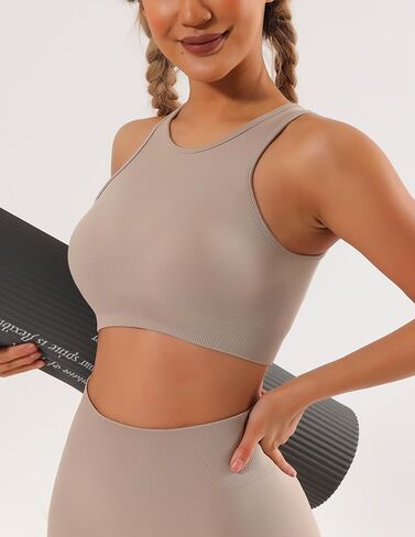 High Neck Seamless Sports Bra Ribbed Crop Top for Gym and Yoga in Saudi Arabia