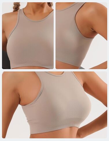 High Neck Seamless Sports Bra Ribbed Crop Top for Gym and Yoga in Saudi Arabia