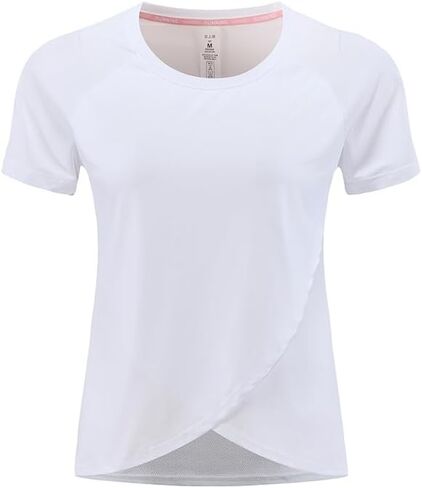 Workout Crop Tops for Women Split Hem Short Sleeve Athletic Gym Yoga Shirts Loose Fit High Low Design Solid Color in Saudi Arabia