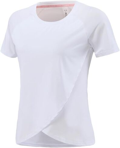 Workout Crop Tops for Women Split Hem Short Sleeve Athletic Gym Yoga Shirts Loose Fit High Low Design Solid Color in Saudi Arabia