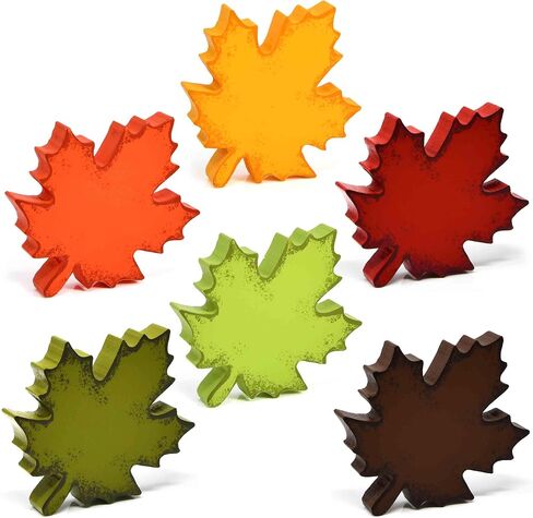 Gift Boutique Thanksgiving Fall Wooden Maple Leaf Table Block Set of 6 Autumn Decorative Leaves Sign Blocks for Tiered Tray Centerpieces & Home Decor in Saudi Arabia