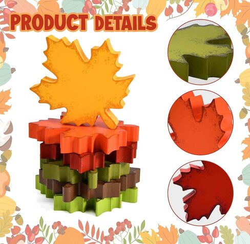 Gift Boutique Thanksgiving Fall Wooden Maple Leaf Table Block Set of 6 Autumn Decorative Leaves Sign Blocks for Tiered Tray Centerpieces & Home Decor in Saudi Arabia