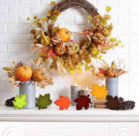 Gift Boutique Thanksgiving Fall Wooden Maple Leaf Table Block Set of 6 Autumn Decorative Leaves Sign Blocks for Tiered Tray Centerpieces & Home Decor in Saudi Arabia