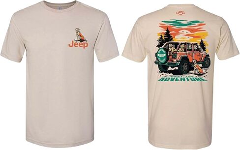 Jeep Mens Built for Adventure Dogs Vintage Logo Super Soft Cotton Khaki T-Shirt in Saudi Arabia
