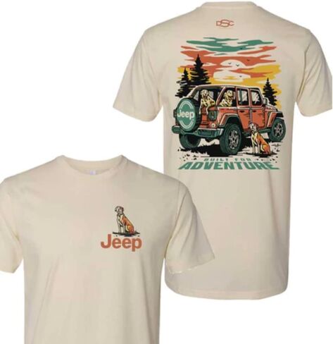Jeep Mens Built for Adventure Dogs Vintage Logo Super Soft Cotton Khaki T-Shirt in Saudi Arabia