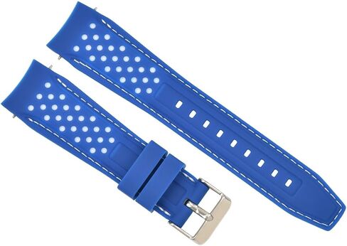 Ewatchparts 23mm Curved Rubber Strap Perforated Compatible With Citizen Eco Drive Watch Blue With White Stitching in Saudi Arabia
