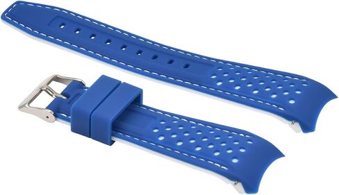 Ewatchparts 23mm Curved Rubber Strap Perforated Compatible With Citizen Eco Drive Watch Blue With White Stitching in Saudi Arabia