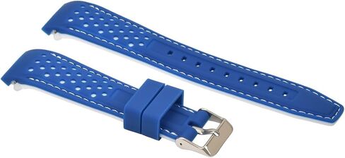 Ewatchparts 23mm Curved Rubber Strap Perforated Compatible With Citizen Eco Drive Watch Blue With White Stitching in Saudi Arabia