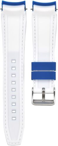 Ewatchparts 23mm Curved Rubber Strap Perforated Compatible With Citizen Eco Drive Watch Blue With White Stitching in Saudi Arabia