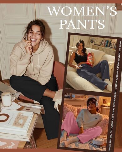 Neer 3 Pack Women's Wide Leg Palazzo Pants, Lounge High Waisted Pants Casual Pajama Bottoms Trouser with Drawstring Pockets in Kuwait