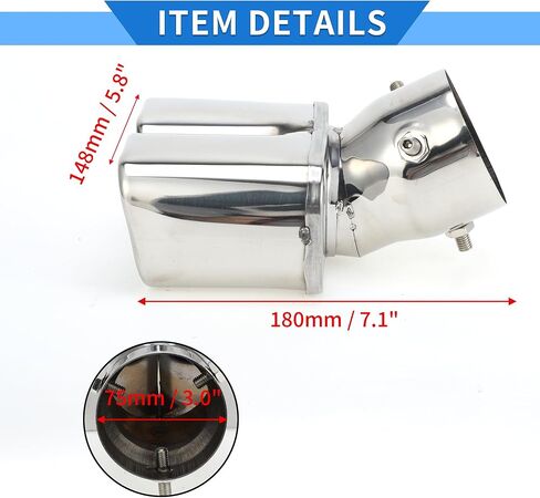 1 Pc Square Curved Slant Cut Dual Exhaust Tip for Toyota Land Cruiser Prado GDJ/TRJ150 Series 3.0" Inlet 7.1" Length Stainless Steel Black Rear in Saudi Arabia