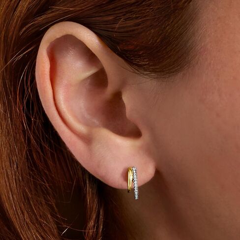 Ross-Simons 0.10 ct. t.w. Diamond Double-Hoop Earrings in 2-Tone Sterling Silver in Saudi Arabia