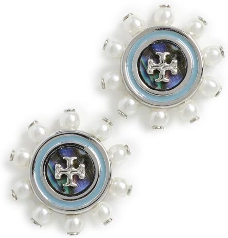 Tory Burch Women's Crystal Stud Earrings, Blue/Pearl, One Size in Saudi Arabia