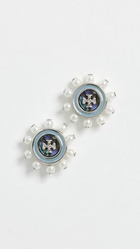Tory Burch Women's Crystal Stud Earrings, Blue/Pearl, One Size in Saudi Arabia