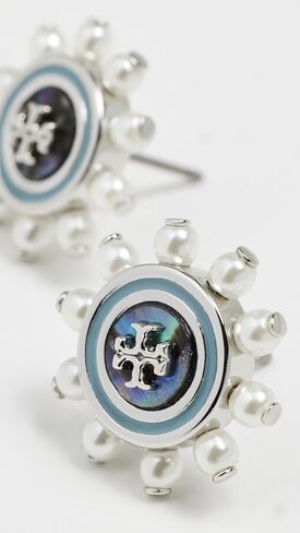 Tory Burch Women's Crystal Stud Earrings, Blue/Pearl, One Size in Saudi Arabia