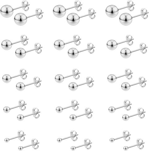 Stainless Steel Stud Earrings for Women & Men 15 Pairs Earrings Tiny Stud Earring Simple Polished Ball Studs Jewelry in Saudi Arabia