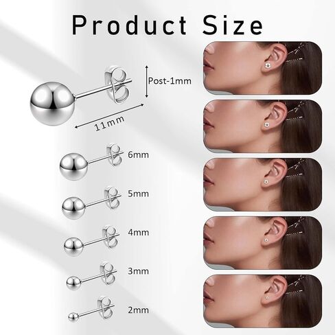 Stainless Steel Stud Earrings for Women & Men 15 Pairs Earrings Tiny Stud Earring Simple Polished Ball Studs Jewelry in Saudi Arabia