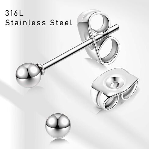 Stainless Steel Stud Earrings for Women & Men 15 Pairs Earrings Tiny Stud Earring Simple Polished Ball Studs Jewelry in Saudi Arabia