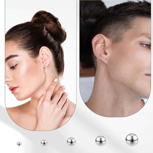 Stainless Steel Stud Earrings for Women & Men 15 Pairs Earrings Tiny Stud Earring Simple Polished Ball Studs Jewelry in Saudi Arabia