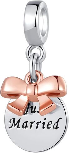 Two-tone Just Married Wedding Bow-Knot Double Dangle Charm Compatible with Pandora Charms Bracelets in Saudi Arabia