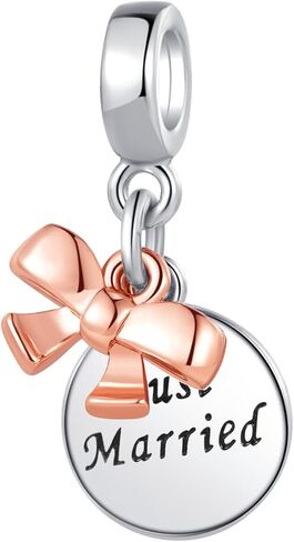 Two-tone Just Married Wedding Bow-Knot Double Dangle Charm Compatible with Pandora Charms Bracelets in Saudi Arabia