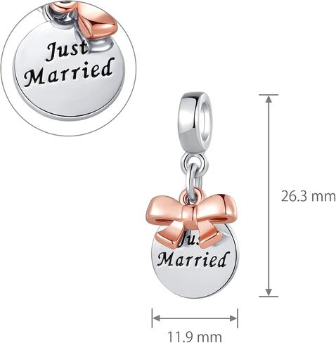 Two-tone Just Married Wedding Bow-Knot Double Dangle Charm Compatible with Pandora Charms Bracelets in Saudi Arabia