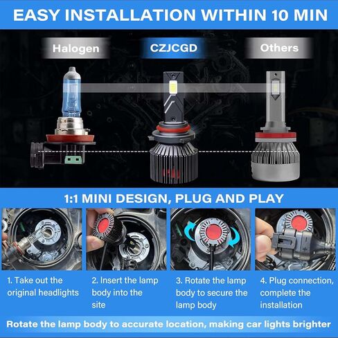 H4 HB2 9003 LED Bulbs, Fog Light Bulb and High Beam, Low Beam, 500% Ultra Bright 6500K Cool White Light Blubs, Plug-N-Play, 1:1 Size Halogen Replacement Bulbs, IP68 Waterproof, Pack of 2 in Kuwait