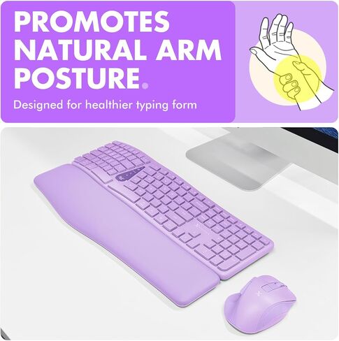 X9 Wireless Ergonomic Keyboard and Mouse Combo - Type Comfortably Longer - Ergo Split Keyboard with Soft Wrist Rest for PC, Mac, iOS, Android, Bluetooth/2.4G Rechargeable, Multi-Device - Purple in Kuwait