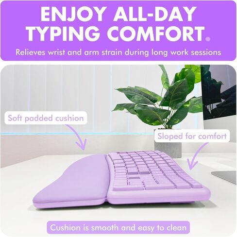 X9 Wireless Ergonomic Keyboard and Mouse Combo - Type Comfortably Longer - Ergo Split Keyboard with Soft Wrist Rest for PC, Mac, iOS, Android, Bluetooth/2.4G Rechargeable, Multi-Device - Purple in Kuwait