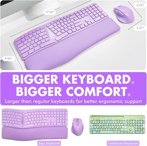 X9 Wireless Ergonomic Keyboard and Mouse Combo - Type Comfortably Longer - Ergo Split Keyboard with Soft Wrist Rest for PC, Mac, iOS, Android, Bluetooth/2.4G Rechargeable, Multi-Device - Purple in Kuwait