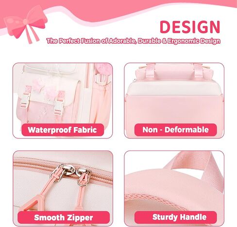 Cute Backpack for Girls, Kawaii Large Capacity Bookbags for Teens Kids Preppy Aesthetic Book Bag for Elementary Middle High School with Star Pins and Furry Pendant 4+ Years Old (Pink) in Kuwait