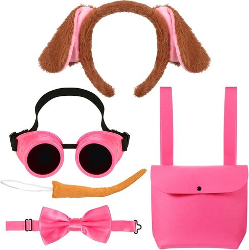 5 Pcs Brown Dog Ears Headband Tail Pink Steampunk Goggles Bow Tie Pink Backpack Halloween Dog Costume for Adult Women Cosplay Party Supplies Halloween Costume Accessories in Saudi Arabia
