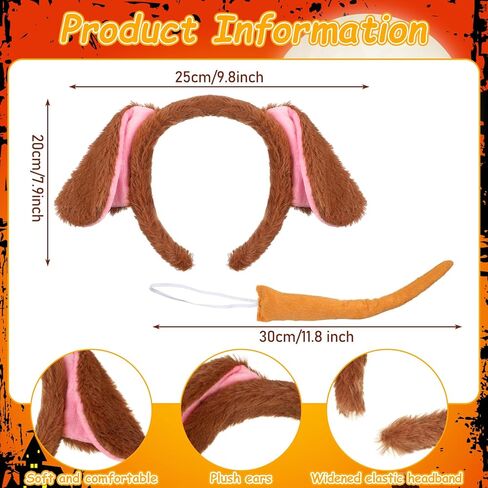 5 Pcs Brown Dog Ears Headband Tail Pink Steampunk Goggles Bow Tie Pink Backpack Halloween Dog Costume for Adult Women Cosplay Party Supplies Halloween Costume Accessories in Saudi Arabia