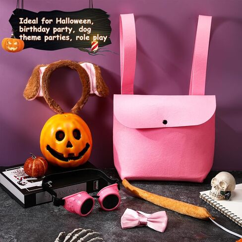 5 Pcs Brown Dog Ears Headband Tail Pink Steampunk Goggles Bow Tie Pink Backpack Halloween Dog Costume for Adult Women Cosplay Party Supplies Halloween Costume Accessories in Saudi Arabia