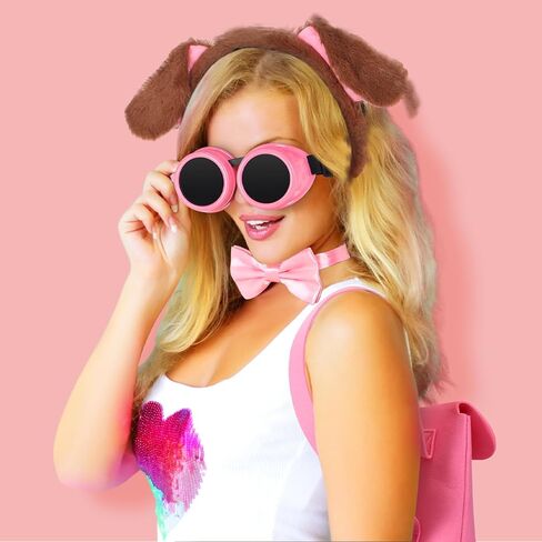 5 Pcs Brown Dog Ears Headband Tail Pink Steampunk Goggles Bow Tie Pink Backpack Halloween Dog Costume for Adult Women Cosplay Party Supplies Halloween Costume Accessories in Saudi Arabia