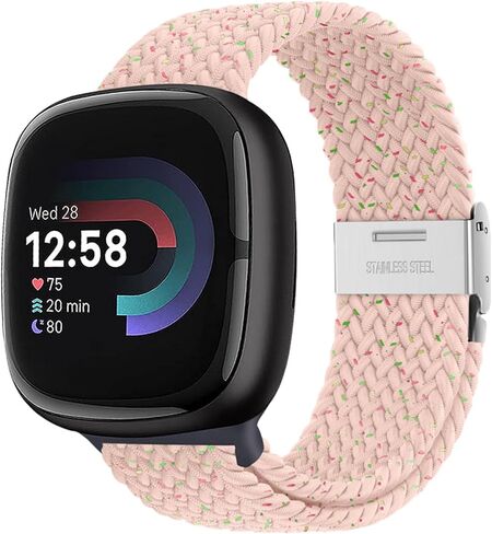 Wristband Compatible with Fitbit Versa 4/Versa 3/Sense 2/Sense1 Bands - Durable Stretchy Nylon Strap with Stainless Steel Hook for Men & Women in Kuwait
