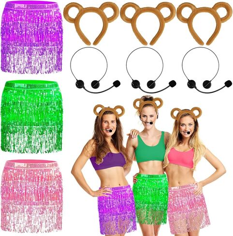 Halloween Chipmunks Costumes Set Chipmunk Ears Headband Sequin Skirt Fake Singer Microphone Halloween Animal Cosplay in Kuwait