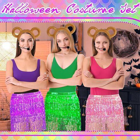 Halloween Chipmunks Costumes Set Chipmunk Ears Headband Sequin Skirt Fake Singer Microphone Halloween Animal Cosplay in Kuwait