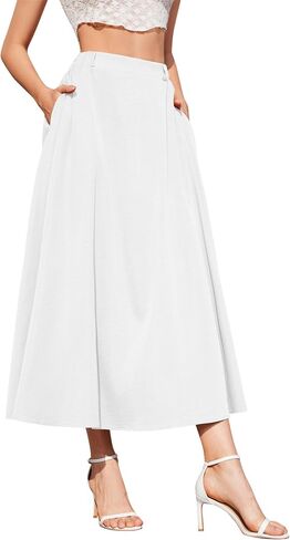Womens Flowy Maxi Skirt Summer Elastic High Waist Long Skirts Casual A-Line Skirt with Pockets in Kuwait