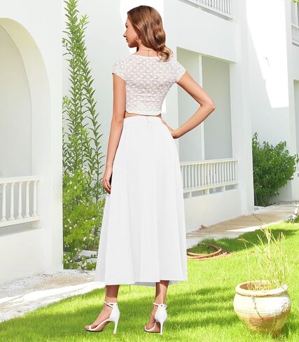 Womens Flowy Maxi Skirt Summer Elastic High Waist Long Skirts Casual A-Line Skirt with Pockets in Kuwait