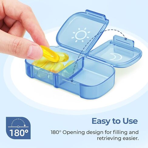 منظم حبوب الدواء الأسبوعي من AUVON XL مرتين في اليوم، صندوق حبوب منع الحمل صباحًا ومساءً 7 أيام مع تصميم فتحة كبيرة من جانب واحد لسهولة التعبئة، حقيبة حبوب سفر محمولة للأدوية والفيتامينات وزيوت السمك والمكملات الغذائية in Kuwait